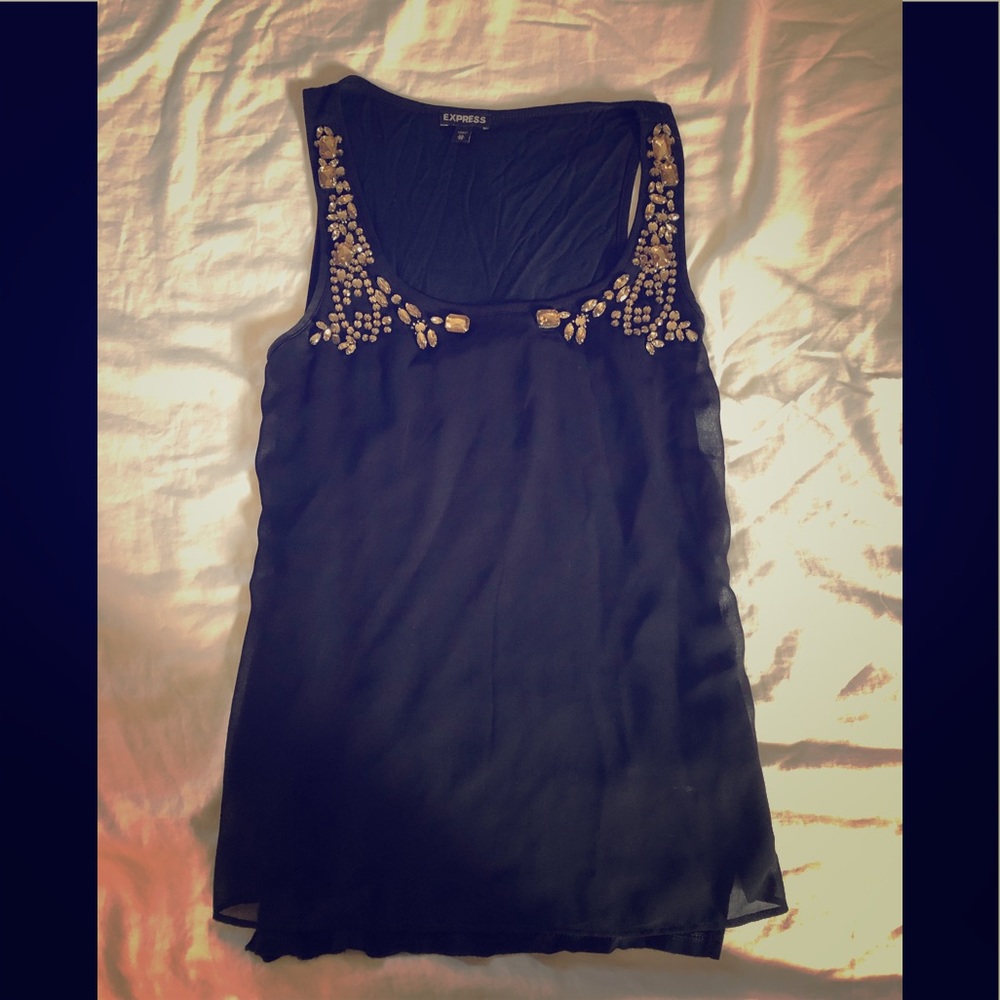 Black tank top with rhinestones